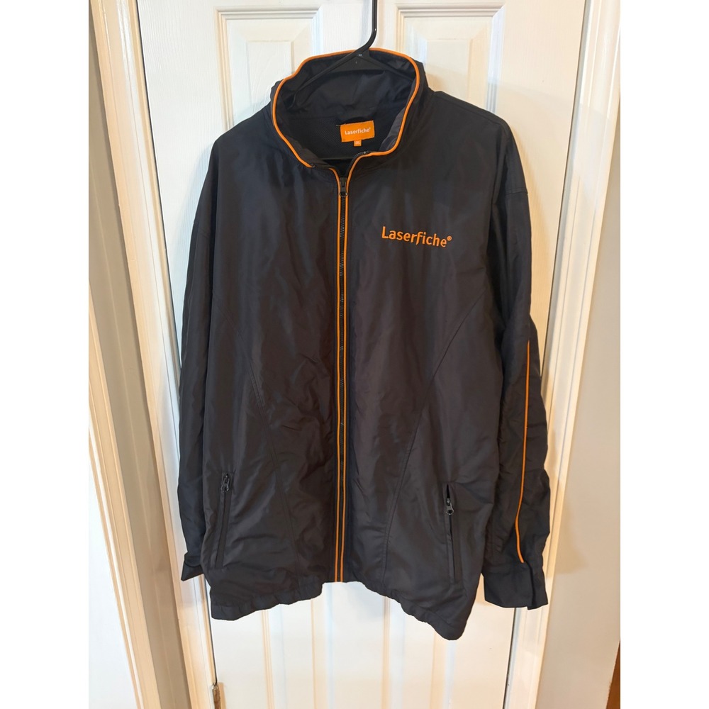 Laserfiche Windbreaker Jacket Mens 2XL Black Orange Run Smarter Embroidered Zip